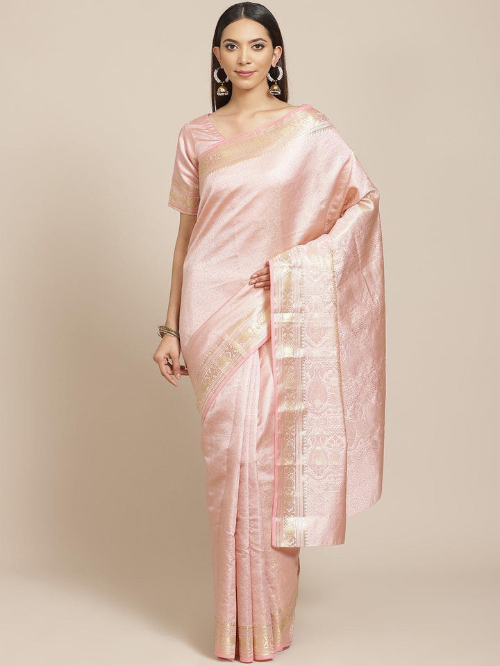 Peach Woven Design Brocade Saree
