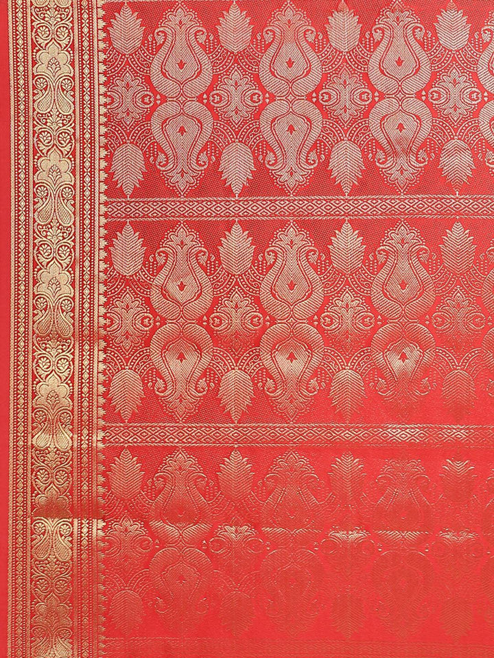 Red Woven Design Brocade Saree