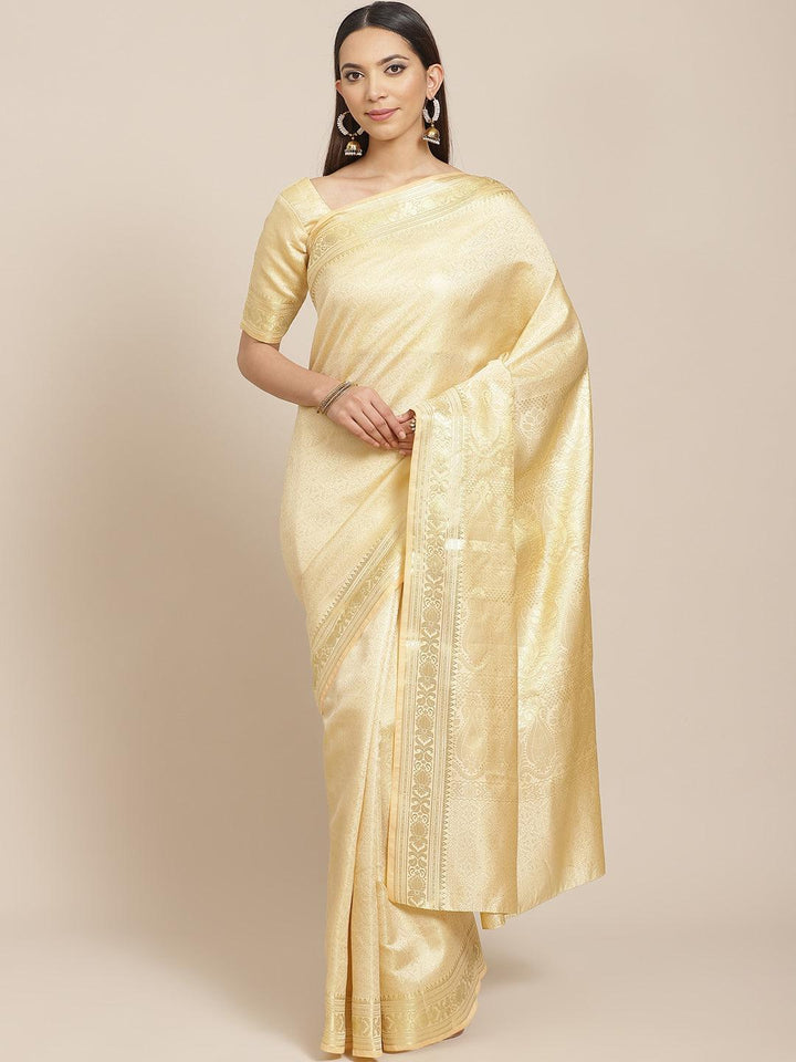 Beige Woven Design Brocade Saree