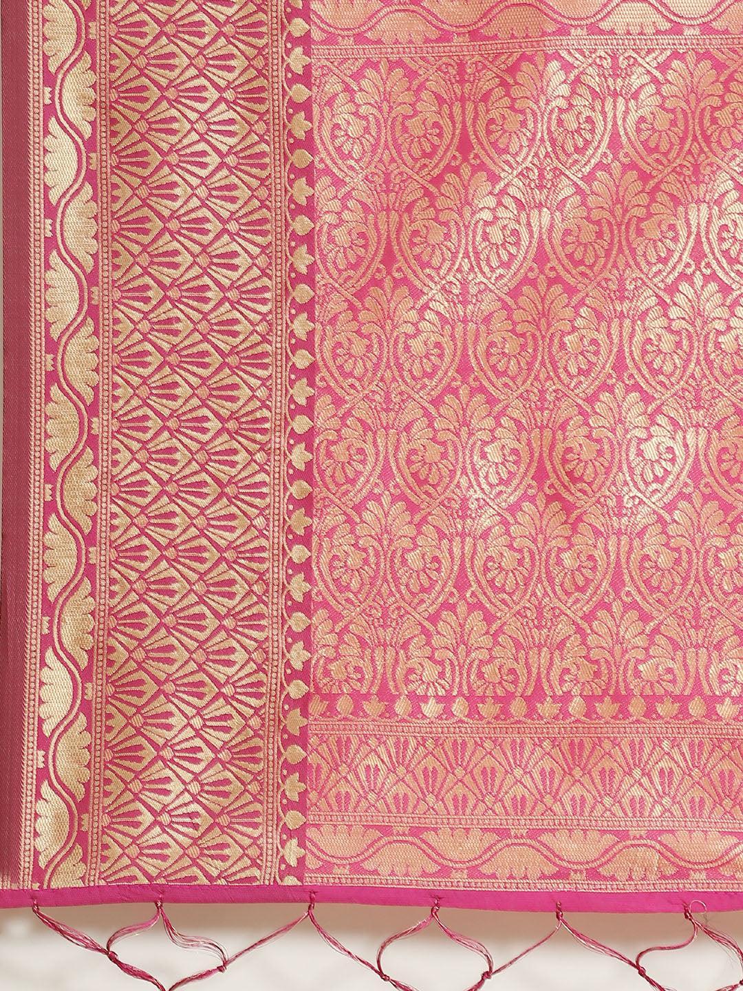 Pink Woven Design Brocade Saree - ShopLibas