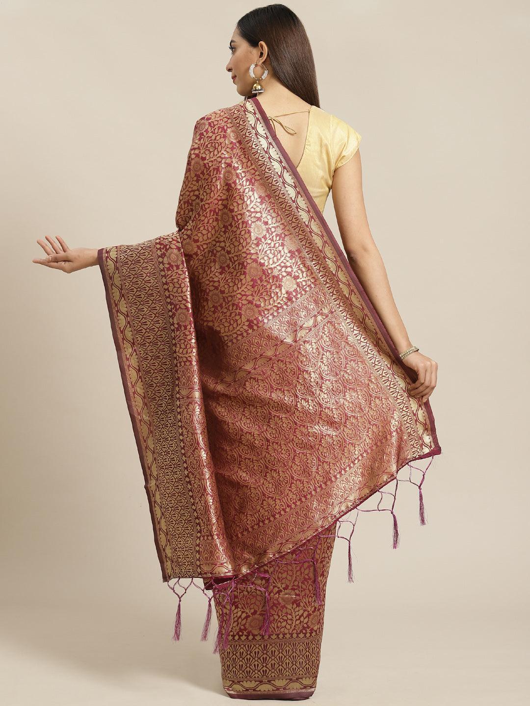 Purple Woven Design Brocade Saree - ShopLibas