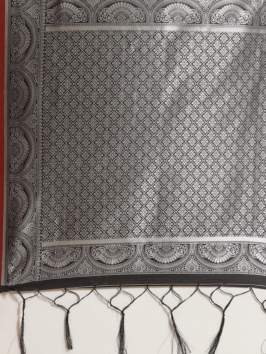 Black Woven Design Brocade Saree - ShopLibas