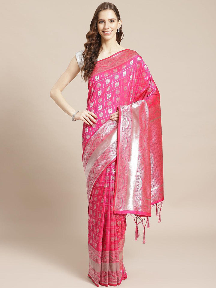Magenta Woven Design Brocade Saree