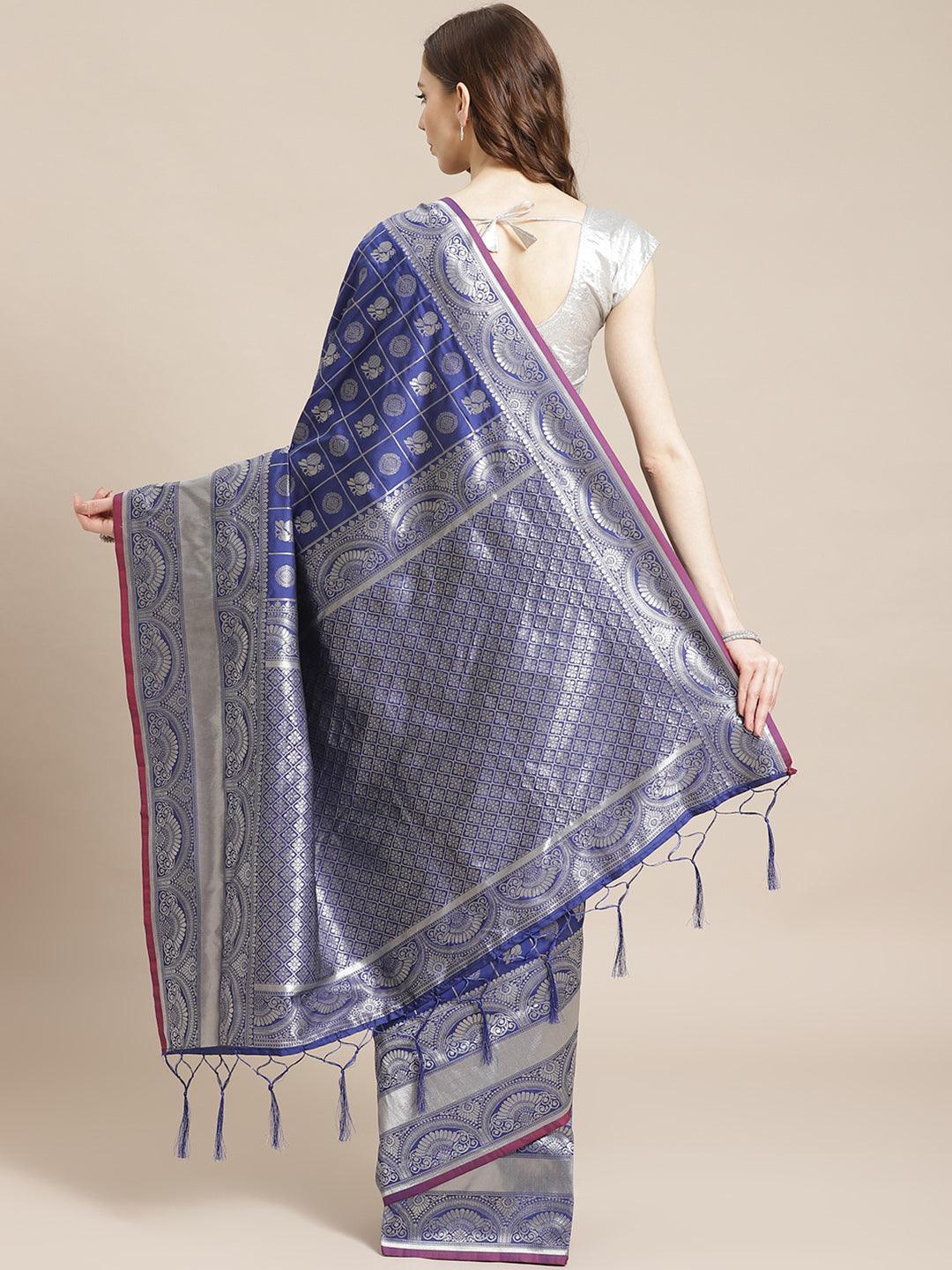 Blue Woven Design Brocade Saree - ShopLibas
