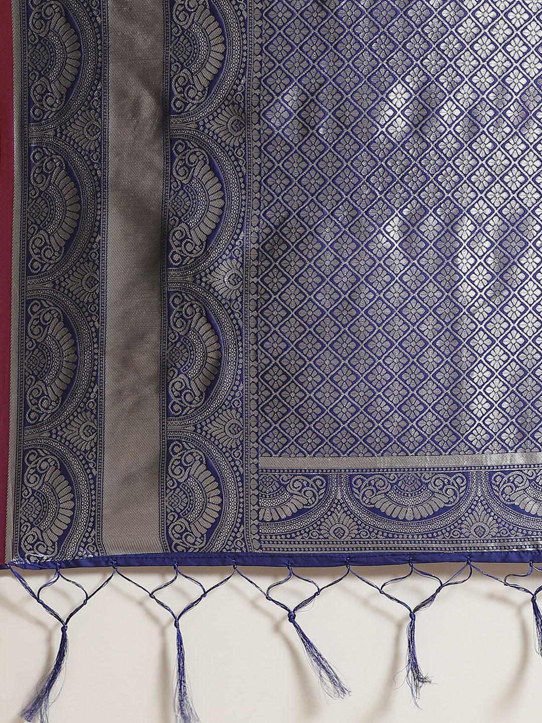 Blue Woven Design Brocade Saree - ShopLibas