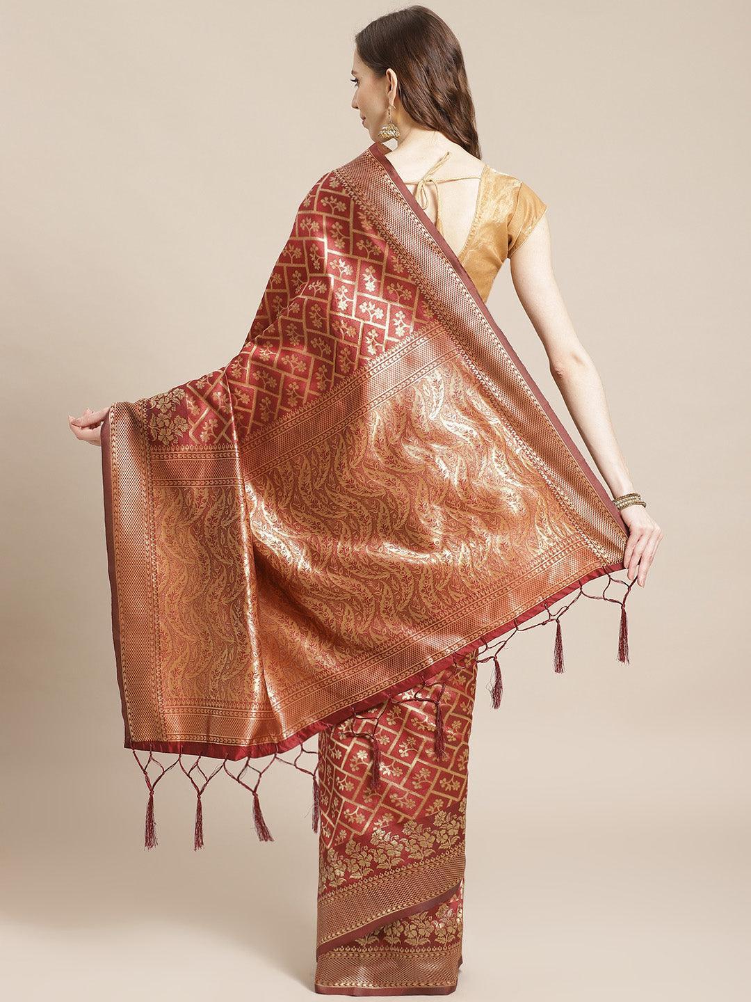 Maroon Woven Design Brocade Saree - ShopLibas