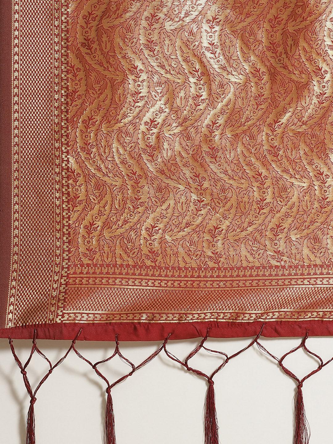 Maroon Woven Design Brocade Saree - ShopLibas