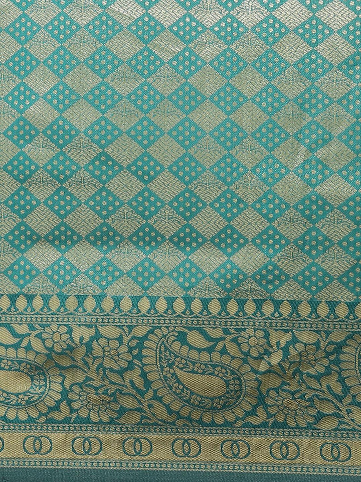 Teal Woven Design Brocade Saree