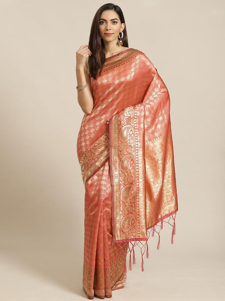 Orange Woven Design Brocade Saree
