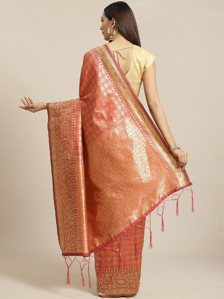 Orange Woven Design Brocade Saree