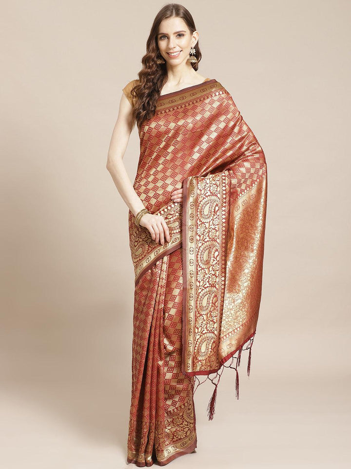 Maroon Woven Design Brocade Saree