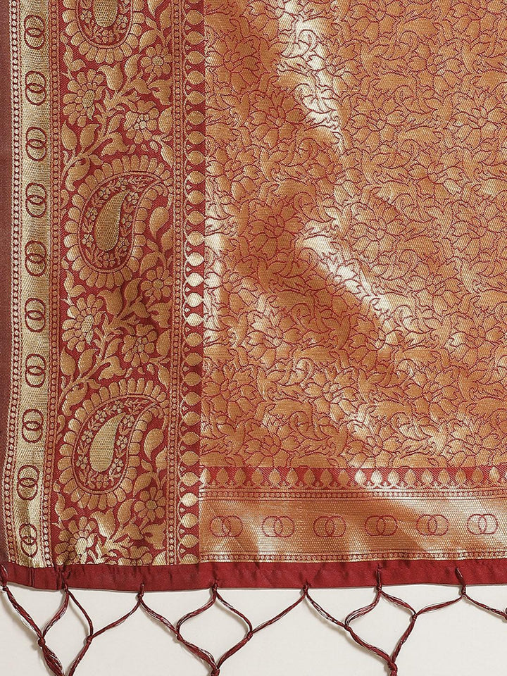 Maroon Woven Design Brocade Saree