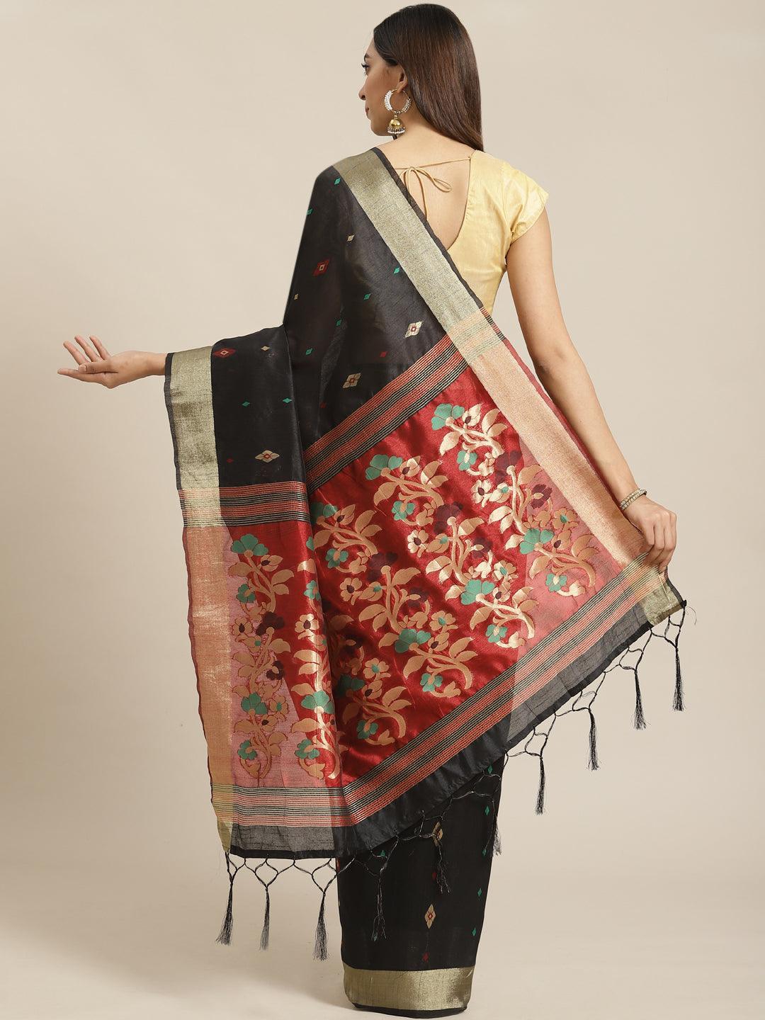 Black Woven Design Brocade Saree - ShopLibas