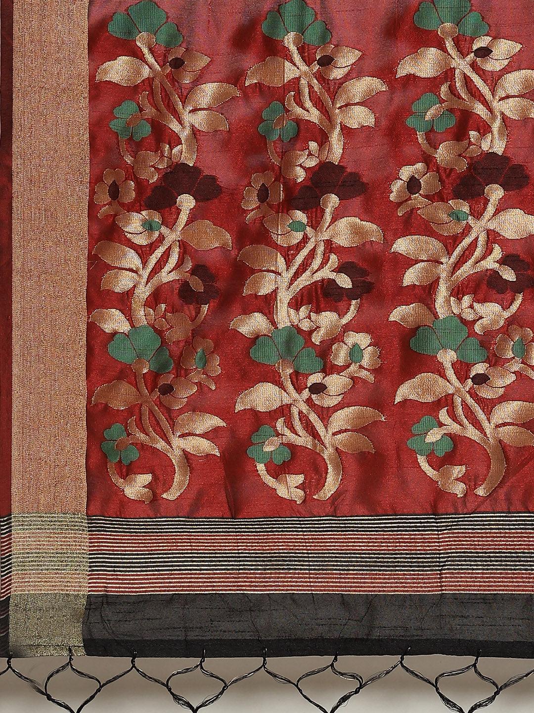 Black Woven Design Brocade Saree - ShopLibas