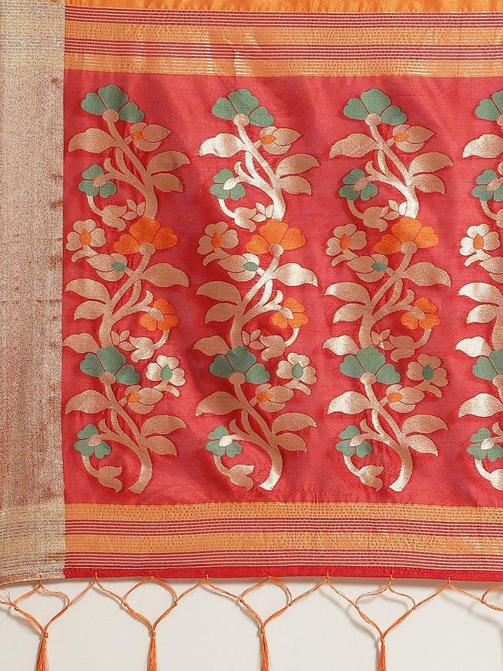 Orange Woven Design Brocade Saree