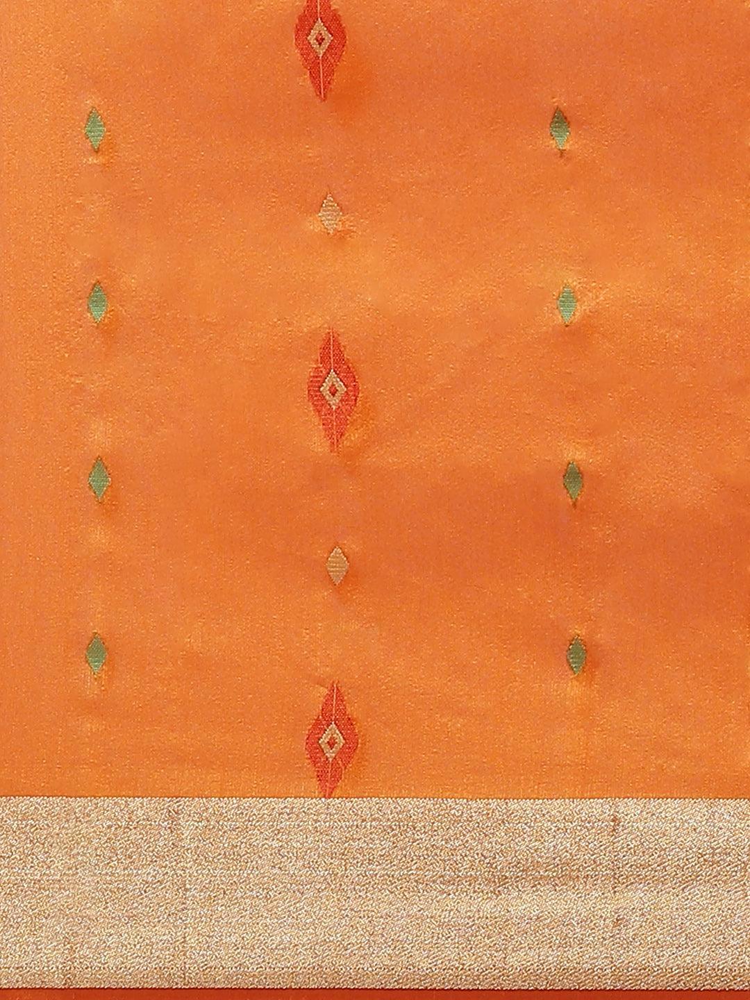 Orange Woven Design Brocade Saree - ShopLibas