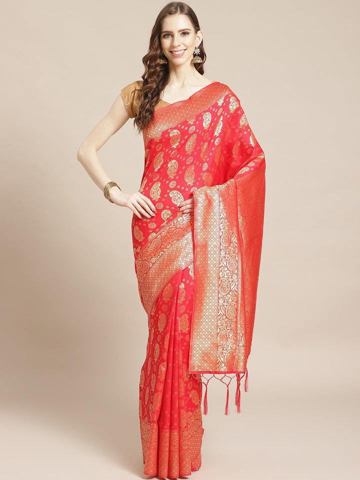 Red Woven Design Brocade Saree