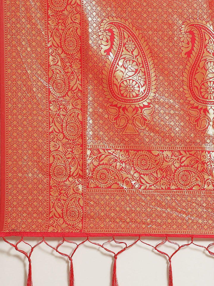 Red Woven Design Brocade Saree