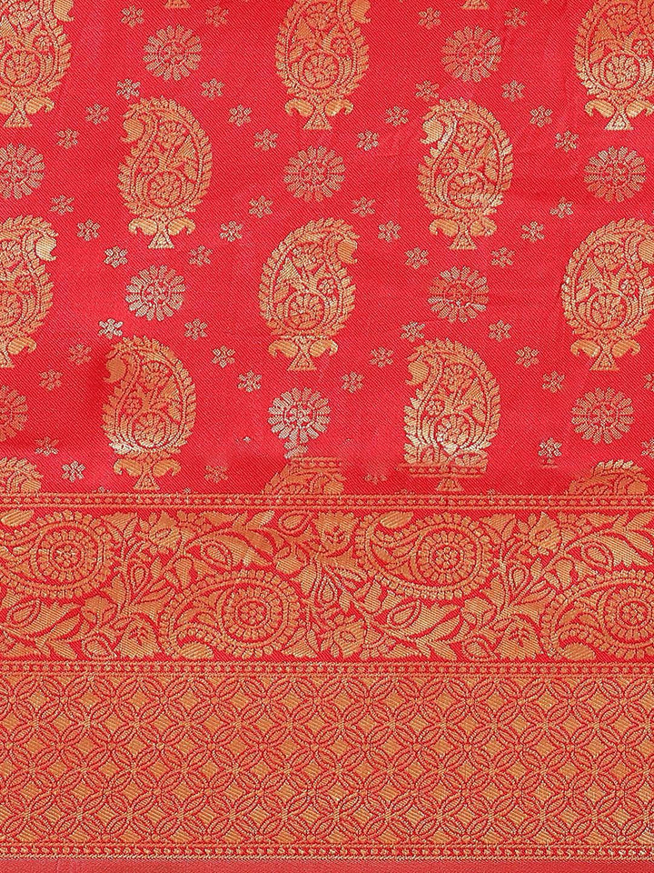 Red Woven Design Brocade Saree
