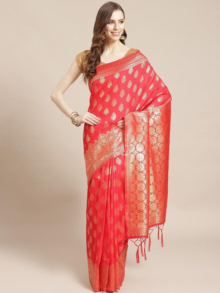 Red Woven Design Brocade Saree
