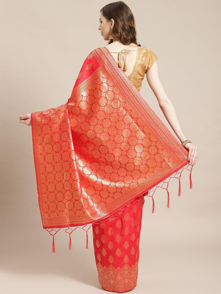Red Woven Design Brocade Saree