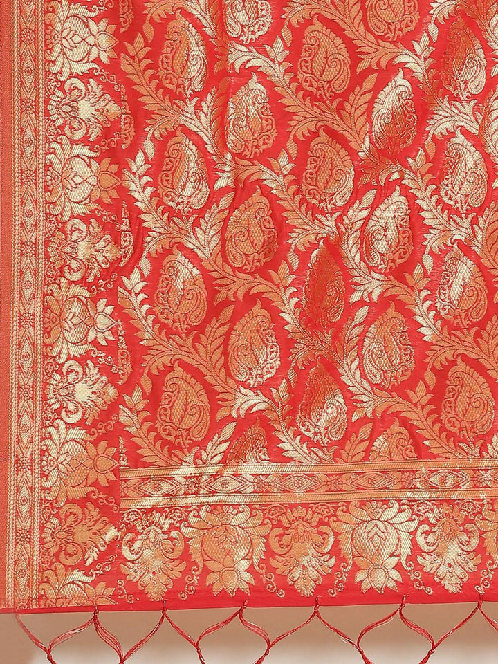 Red Woven Design Brocade Saree