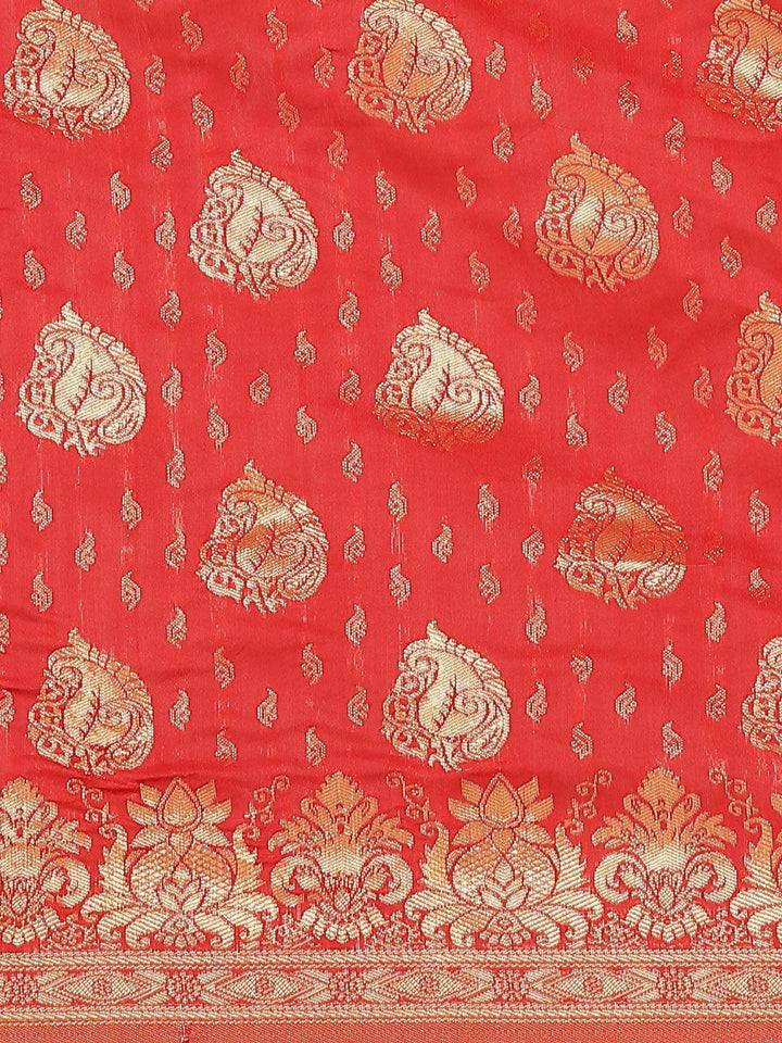 Red Woven Design Brocade Saree