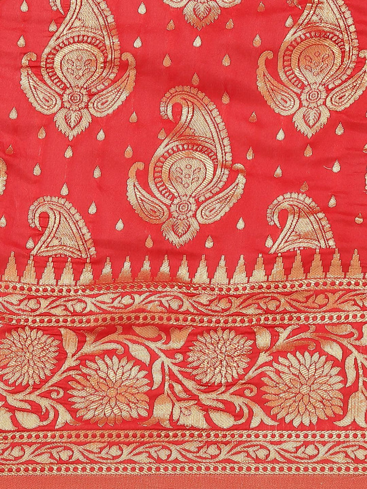 Red Woven Design Brocade Saree