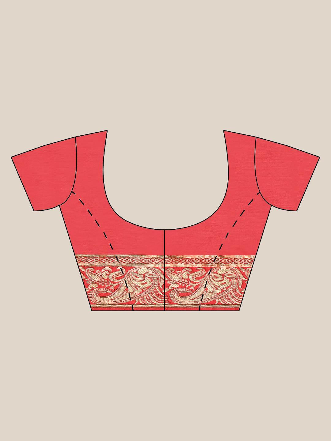 Red Woven Design Brocade Saree - ShopLibas