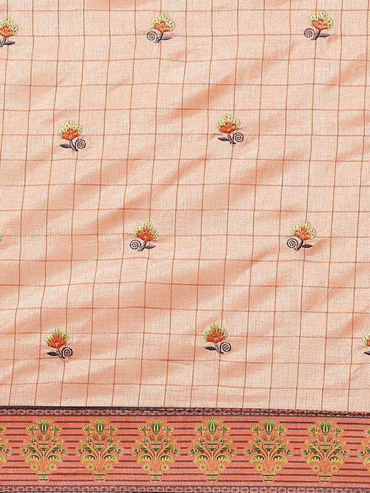 Peach Embroidered Crepe Saree