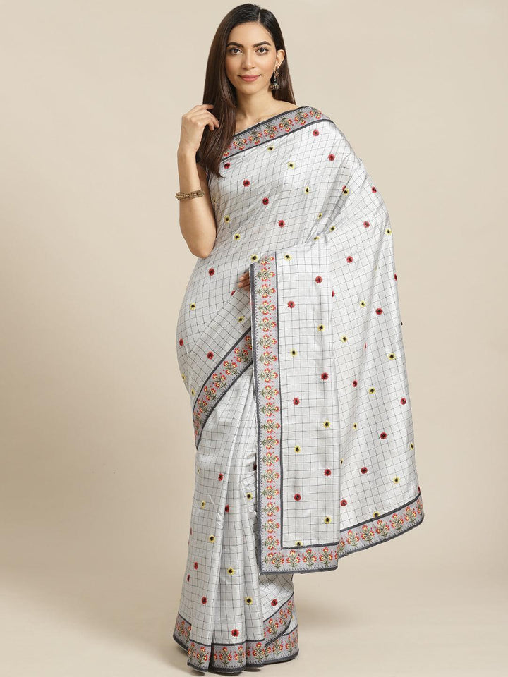 Grey Embroidered Crepe Saree