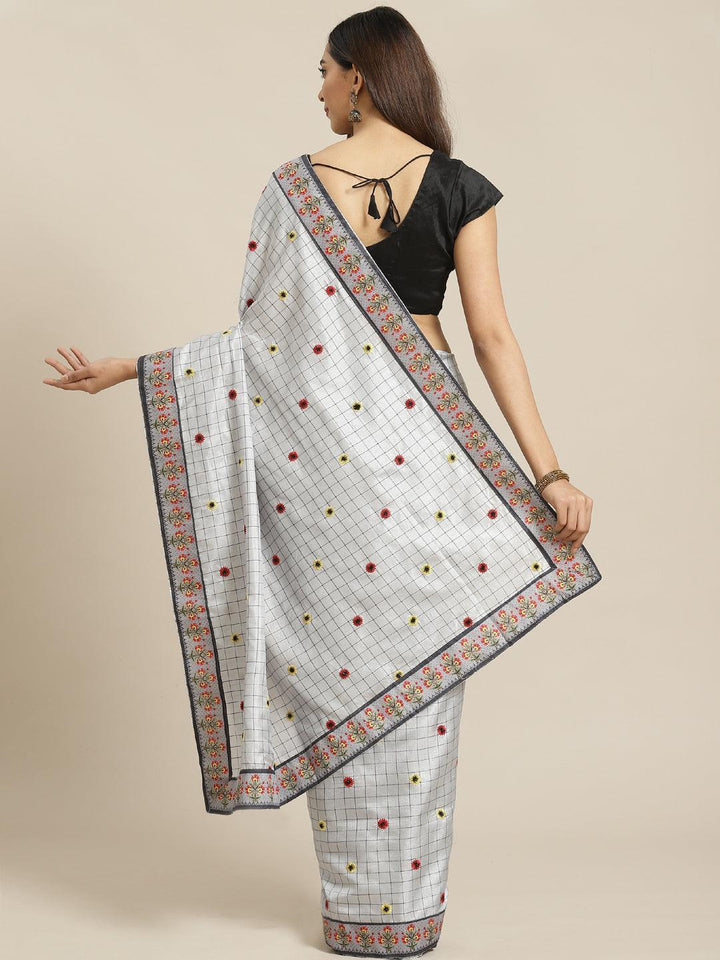 Grey Embroidered Crepe Saree