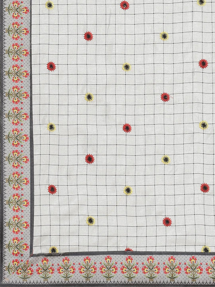 Grey Embroidered Crepe Saree