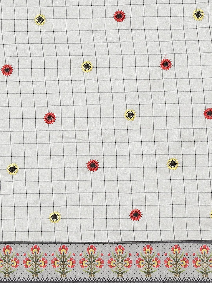 Grey Embroidered Crepe Saree