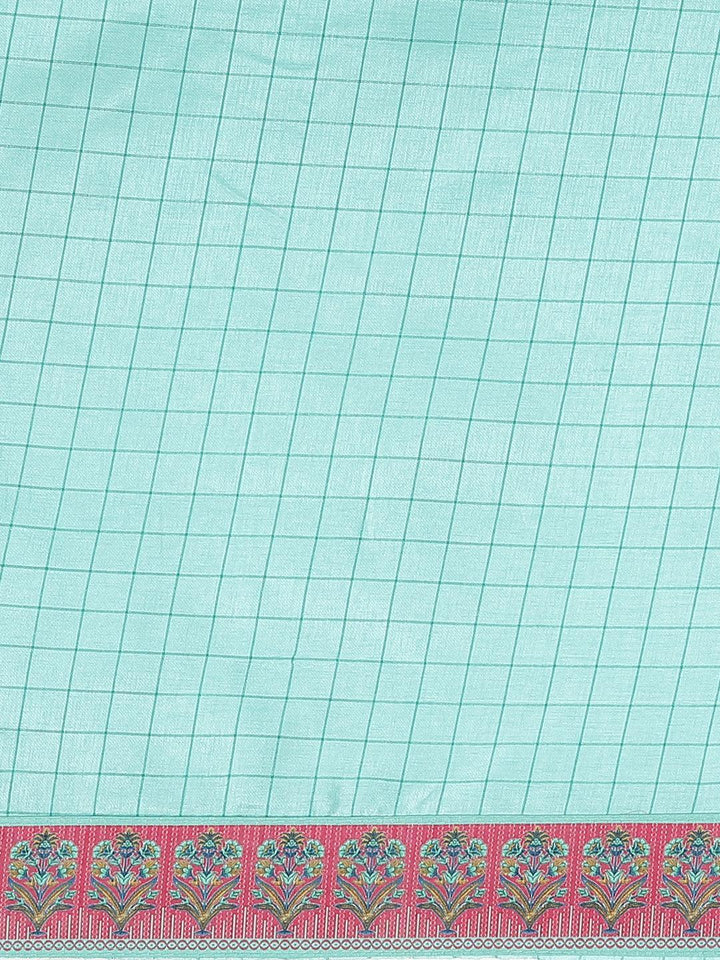 Turquoise Blue Embroidered Crepe Saree