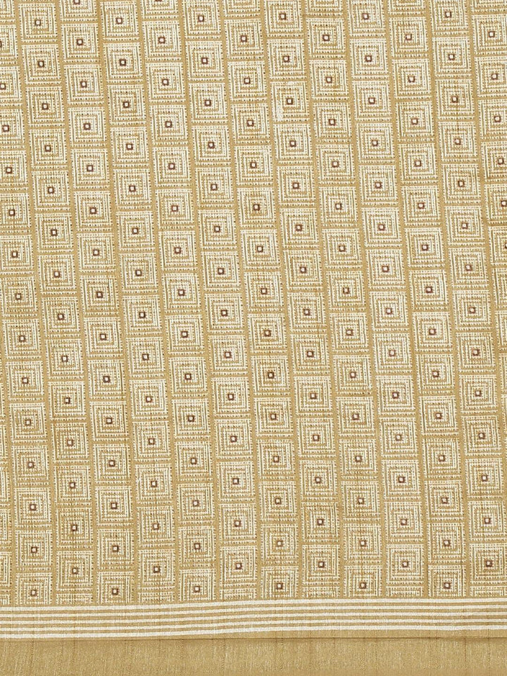 Beige Printed Cotton Silk Saree