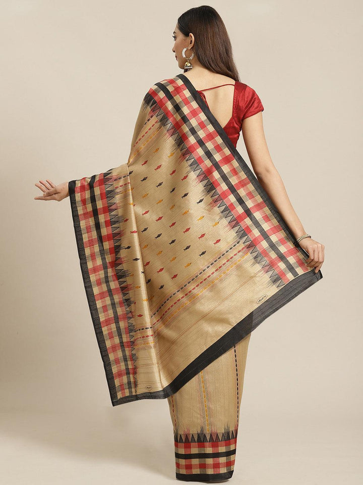 Beige Printed Cotton Silk Saree