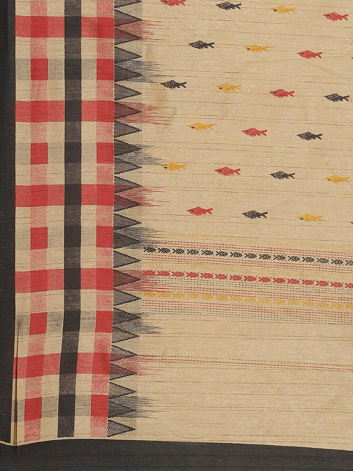 Beige Printed Cotton Silk Saree