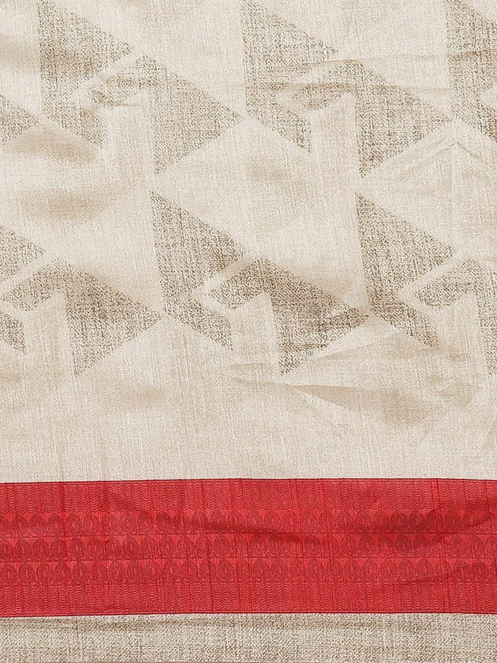 Beige Printed Cotton Silk Saree