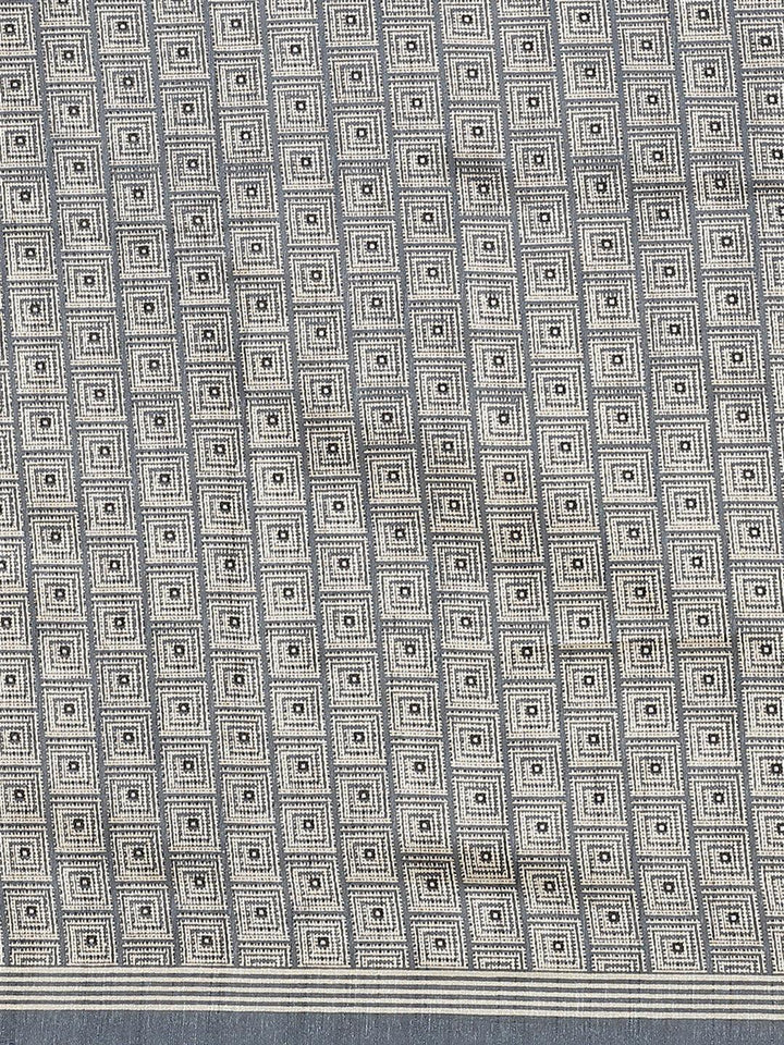 Grey Printed Cotton Silk Saree