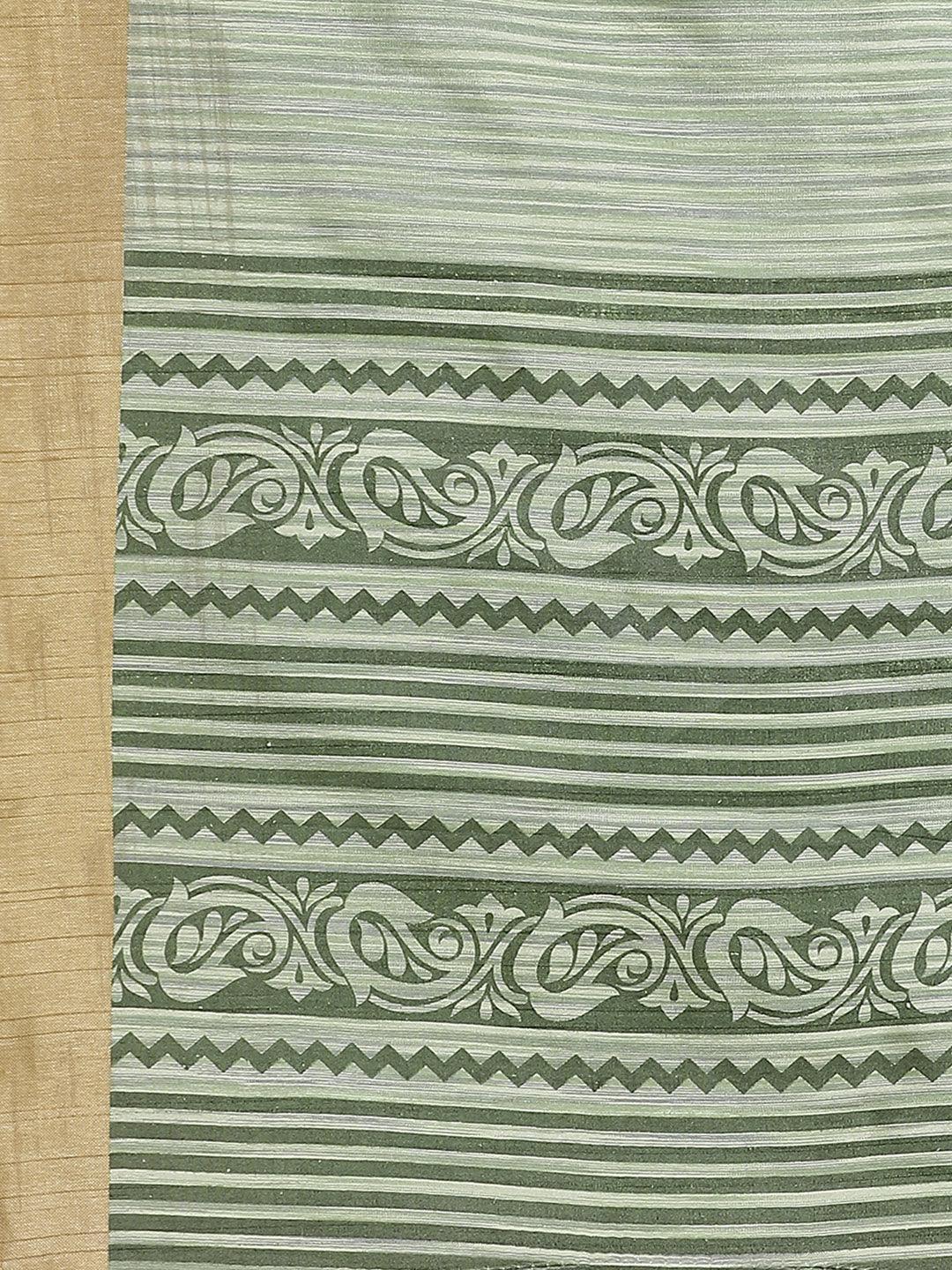 Green Printed Cotton Silk Saree - ShopLibas