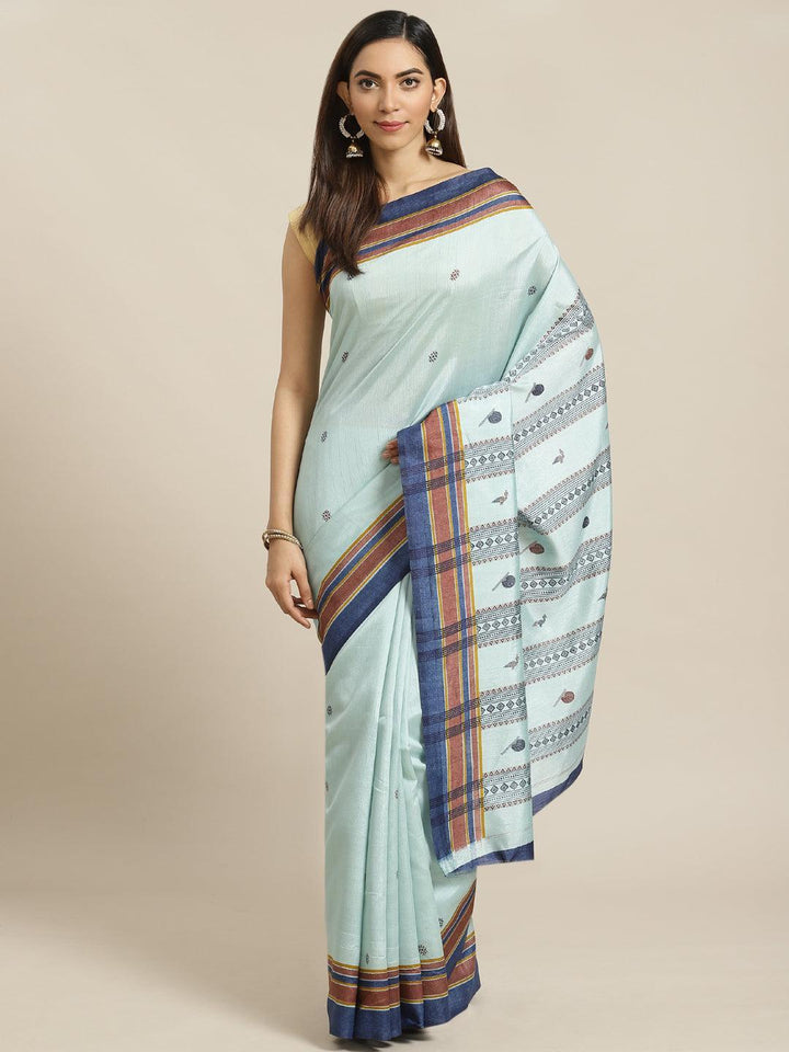 Blue Printed Cotton Silk Saree