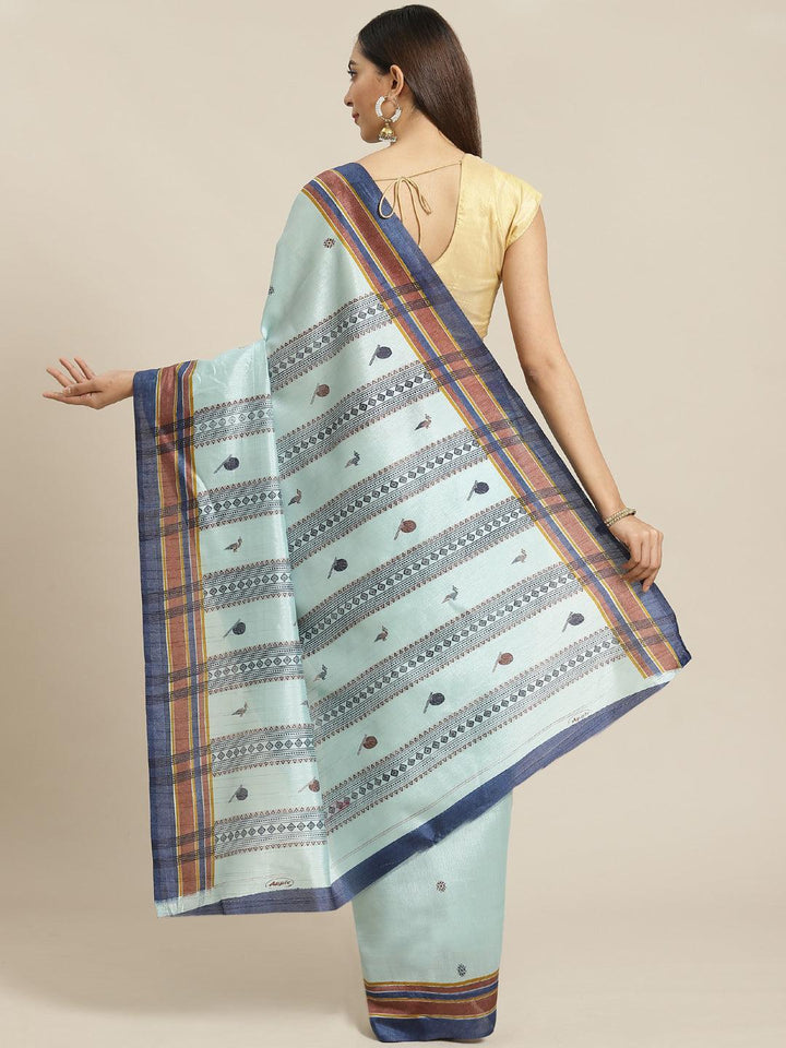 Blue Printed Cotton Silk Saree