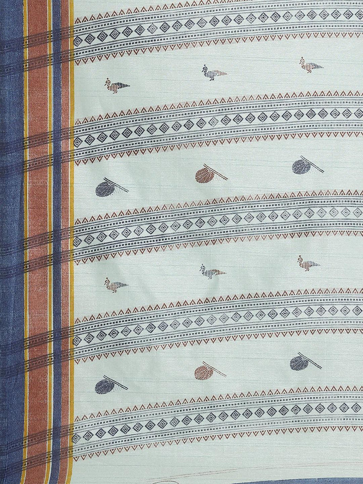Blue Printed Cotton Silk Saree