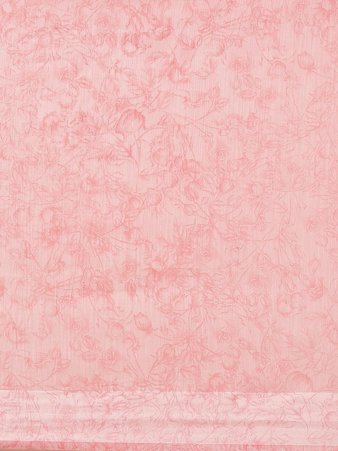 Pink Printed Satin Saree - ShopLibas