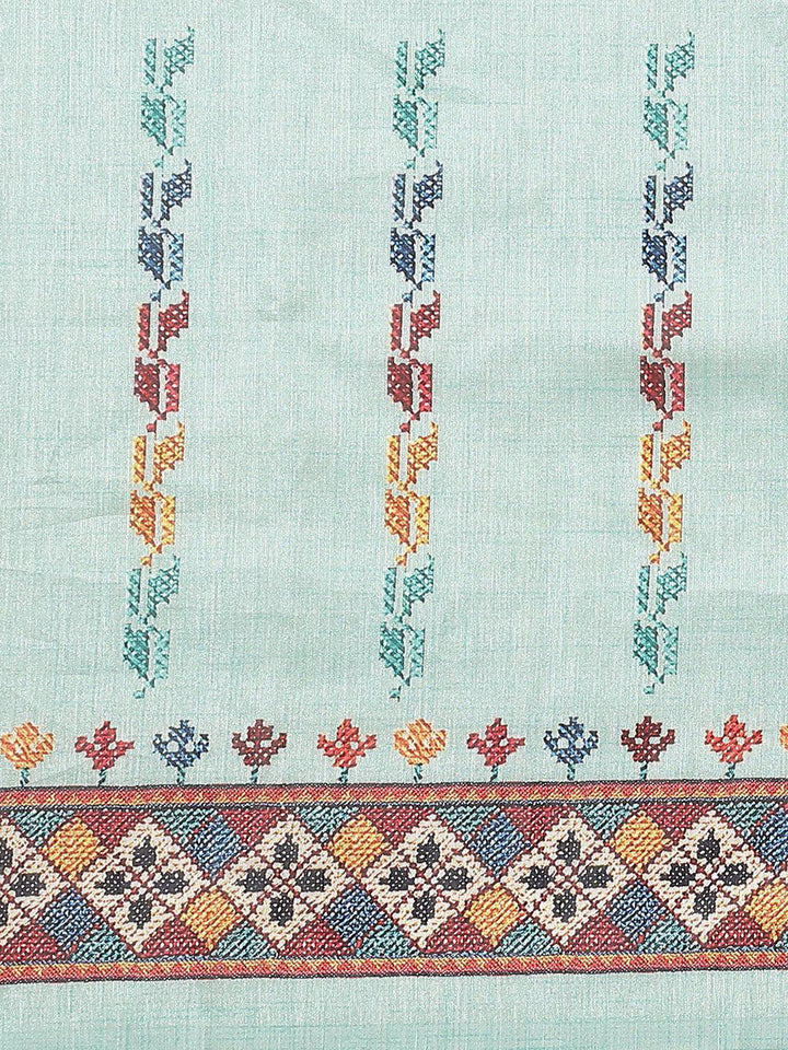 Blue Printed Satin Saree