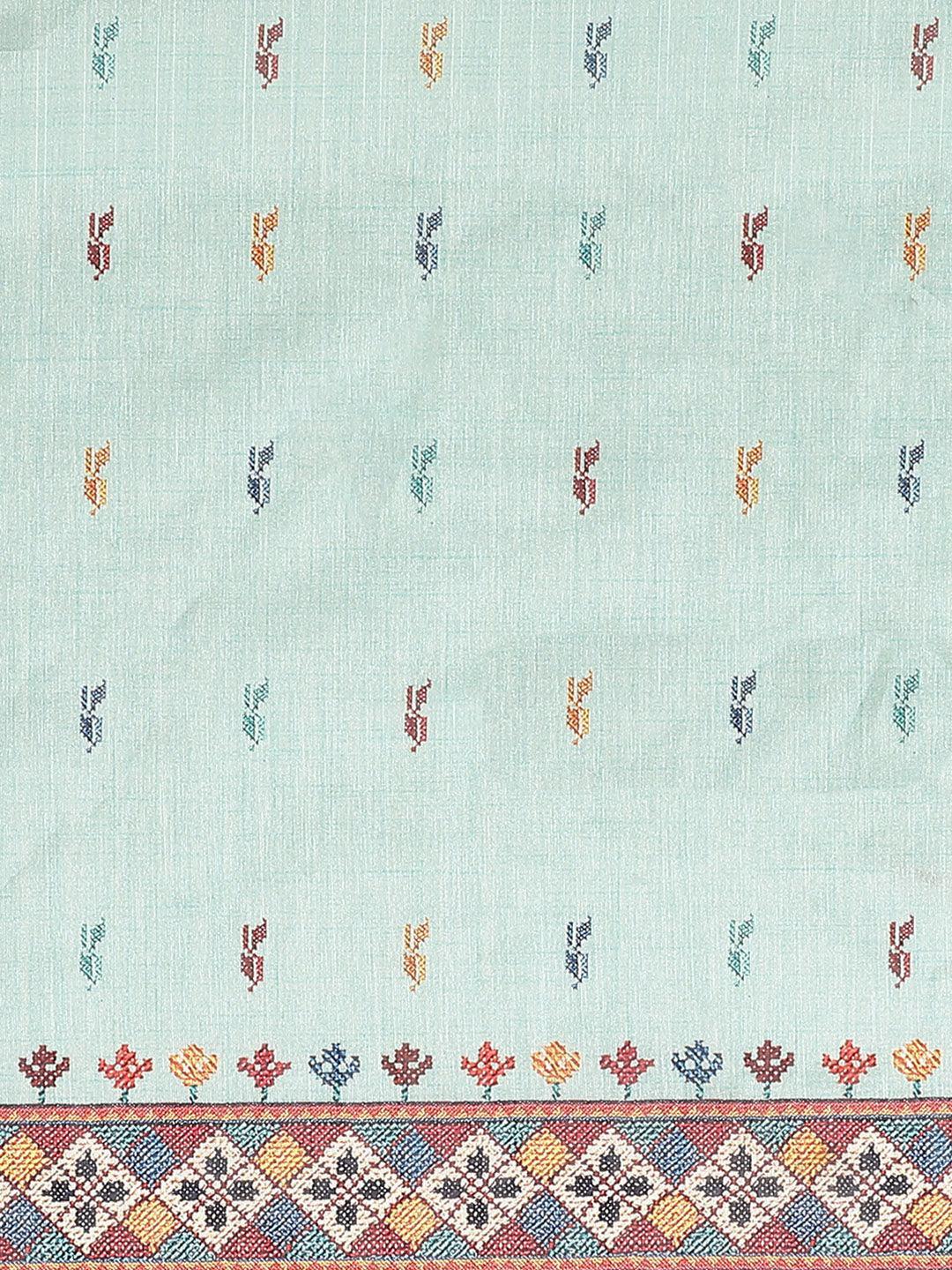 Blue Printed Satin Saree - ShopLibas