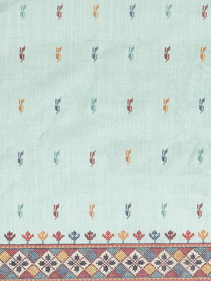 Blue Printed Satin Saree