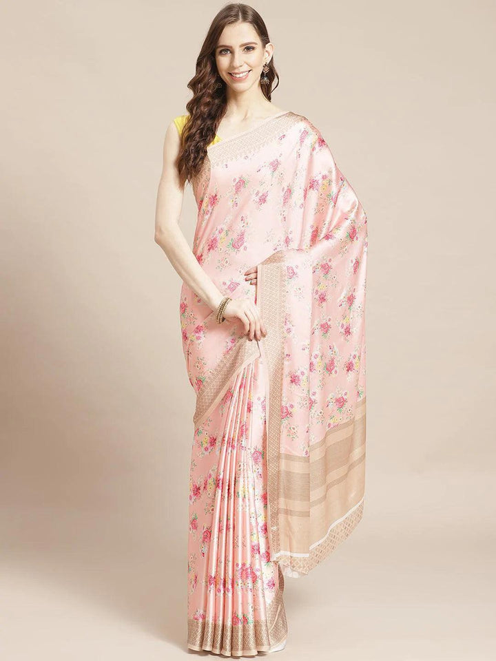 Multicoloured Printed Satin Saree