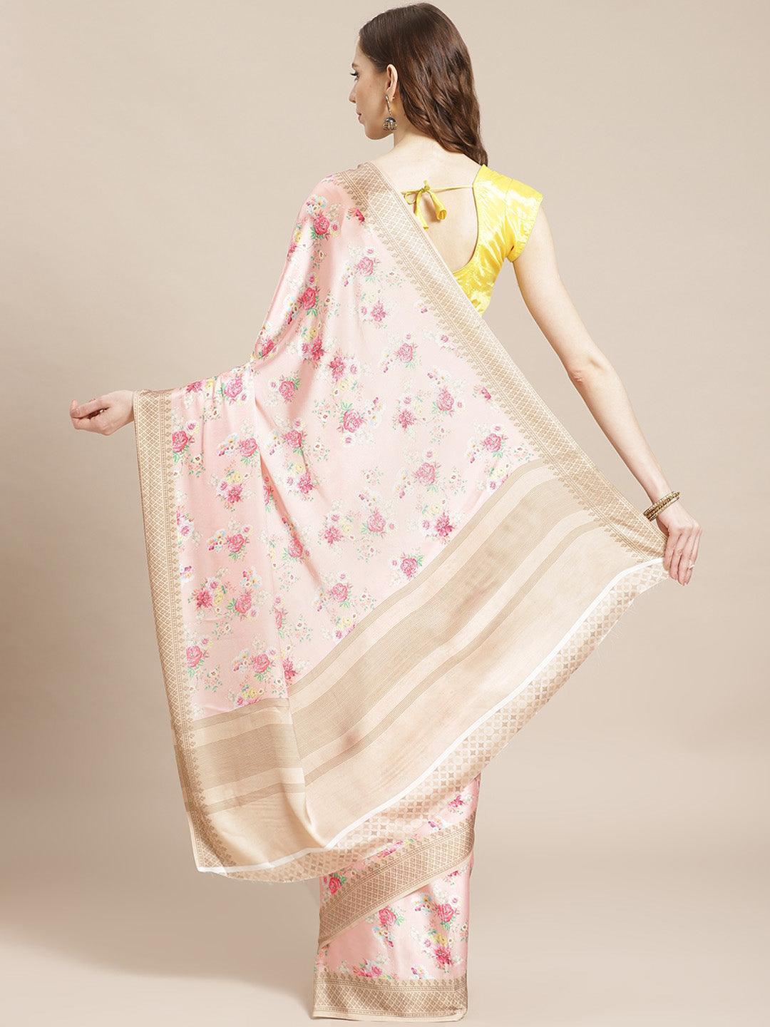 Multicoloured Printed Satin Saree - ShopLibas